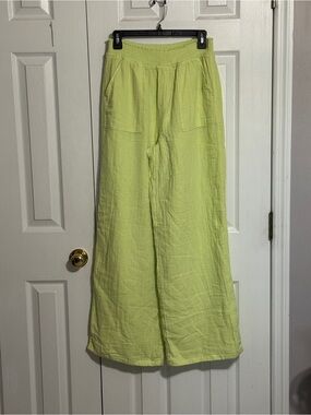 Lime Wide-Leg Linen Pants